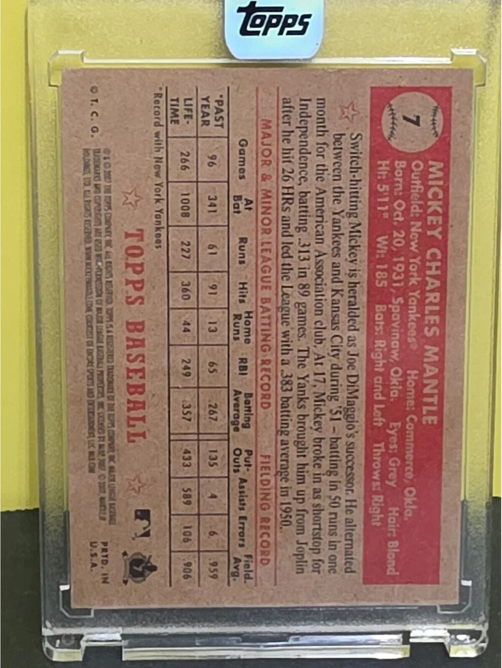 2007 Topps '52 Mickey Mantle Card Starry Night New York Yankees Sealed Encased